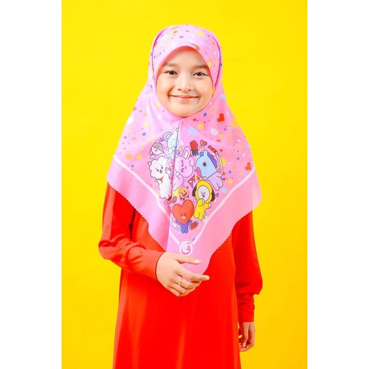 VOAL SEGIEMPAT PRINTING ANAK BT21 FULL COLOUR / HIJAB ANAK KARAKTER / VOAL ANAK / JILBAB ANAK