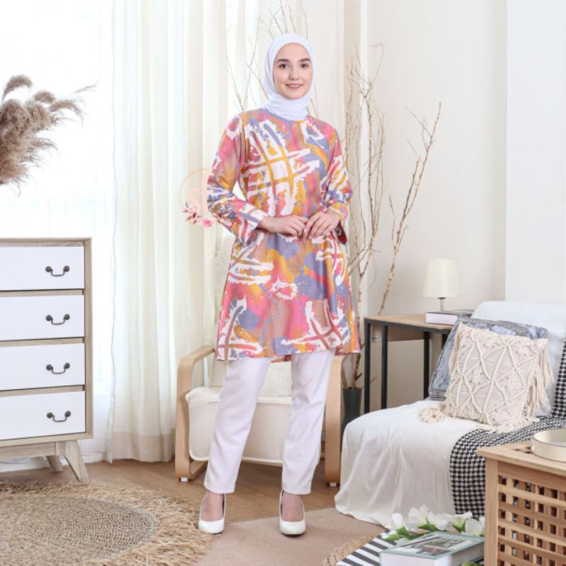 ATASAN TUNIK BATIK KATUN MOTIF ABSTRAK BAJU KERJA