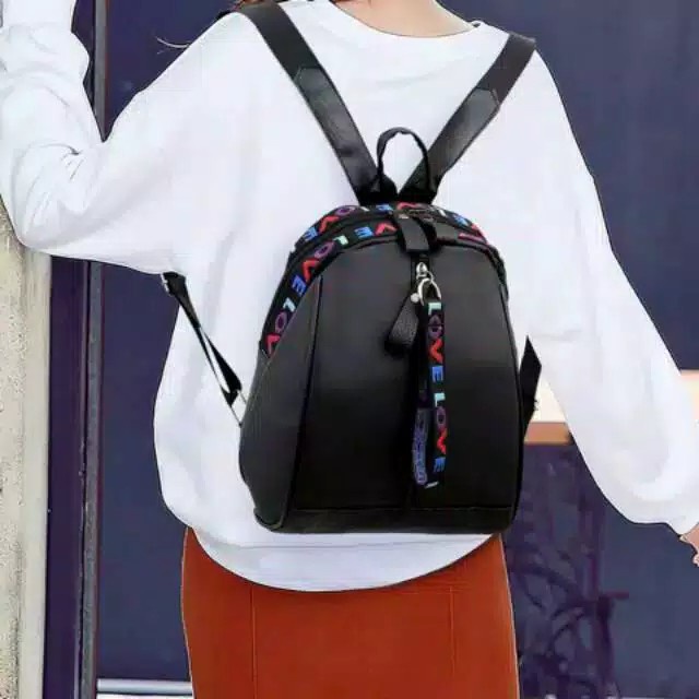 TAS WANITA RANSEL LOVE SRTAP FURBALL BACKPACK IMPORT FASHION KOREA STYLE