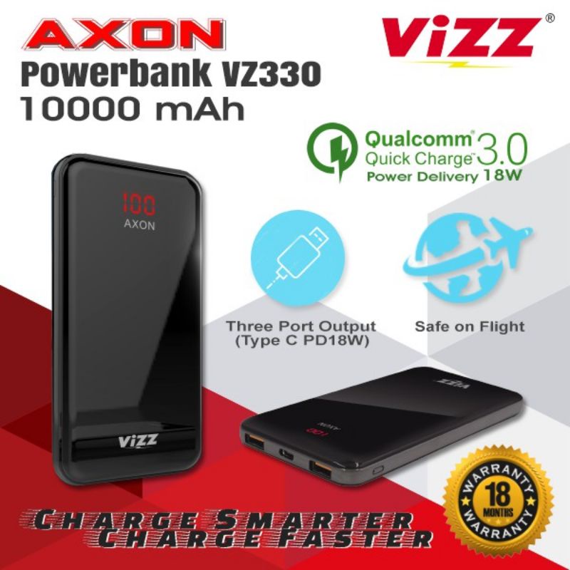 Powerbank power bank vizz axon 1000mAh qualcomm 3.0 Quick charger powee delivery