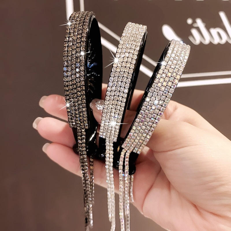 Fashion Sparkling Diamond Inlay Horsetail Buckle Hair Ring/ Women Elegance Temperament Fixer Hair Clip/ Creative Exquisite Tassel Hair Accessories