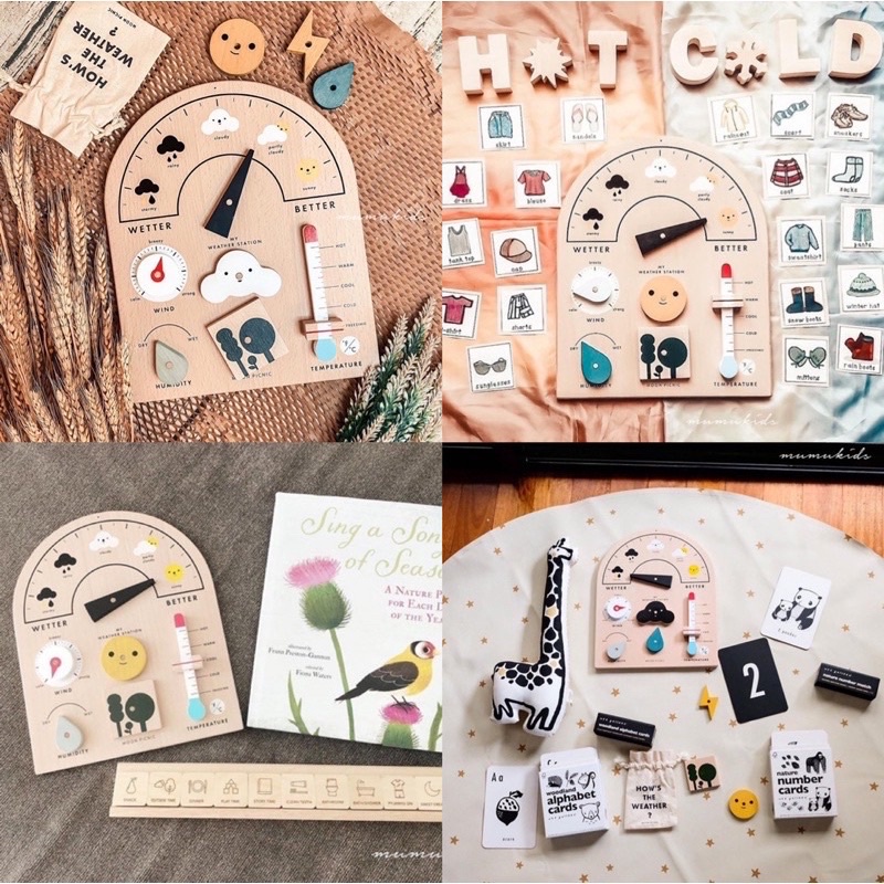 moon picnic wooden weather station board papan pengenalan cuaca