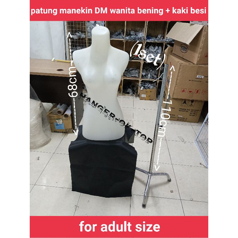Patung Manekin DM Wanita Bening + Kaki Besi (1Set )