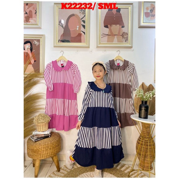 Gamis salur anak dwi warna 7,8,9 tahun