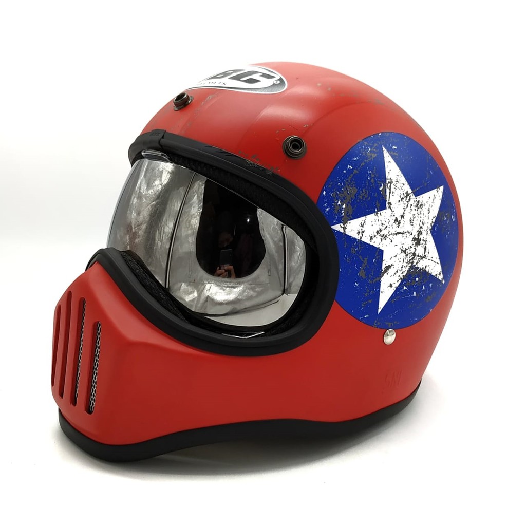 Helm Cakil HBC Captain America Red + Inner Visor Chrome ( Fullface / Retro / Klasik / Vespa )