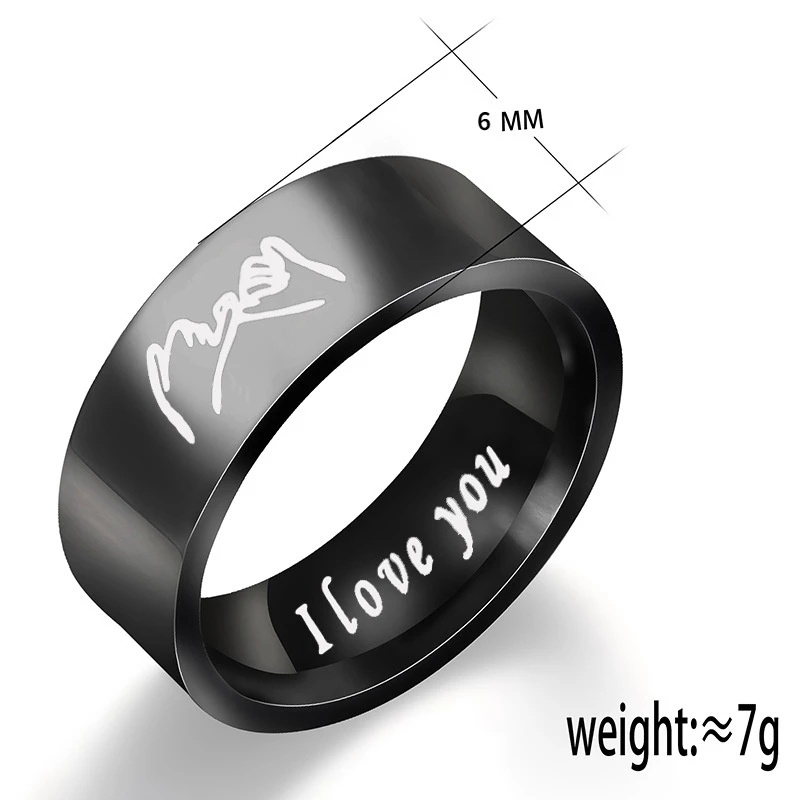 Cincin Pasangan Bahan Titanium Steel Motif Tulisan I Love You Untuk Hadiah Pernikahan