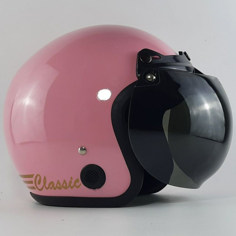 HELM BOGO DEWASA PINK PASTEL FULL LEHER SNI