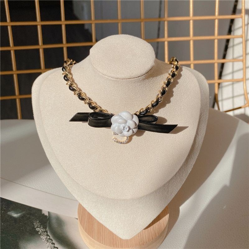 Chanel Brand Inspired No. 5 Camellia Bow Chain Necklace | Kalung Vintage Premium Import Korea