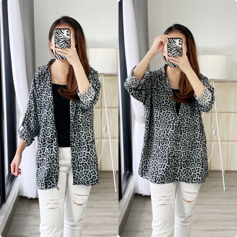 kemeja bigsize / kemeja jumboniah leopard ( K12730 )