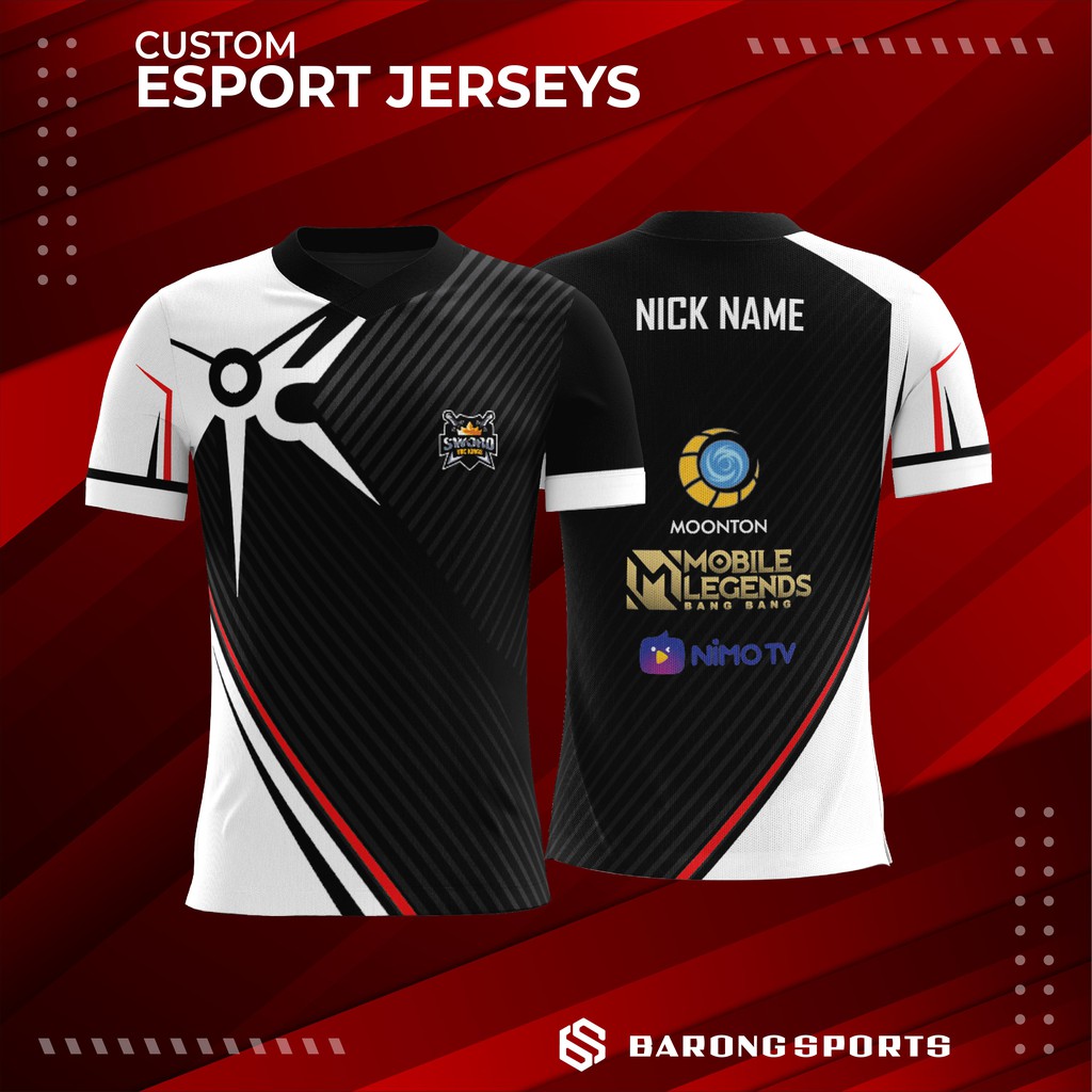 Jersey Kaos Baju Gaming Custom Squad ML, AOV, PUBG Free Nickname dan logo