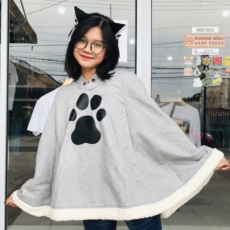 Hoodie Kawaii Neko Grey Jubah Kucing Premium