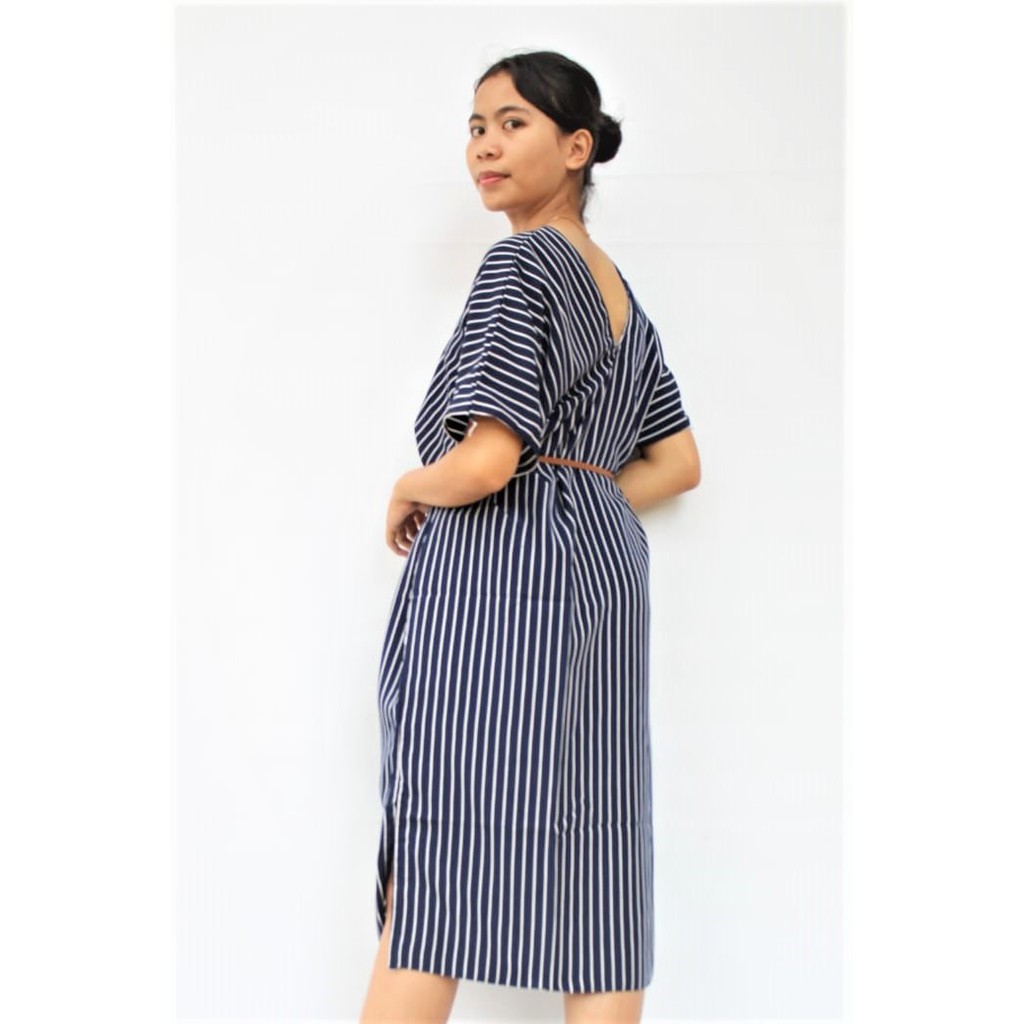 JOAN VNECK ATASAN / KAFTAN NAVY GARIS PUTIH