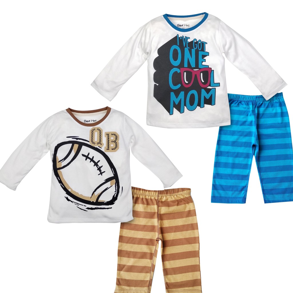 Bearhug Piyama Bayi Laki-laki XPF5 Baju Putih Celana Salur 6-18M