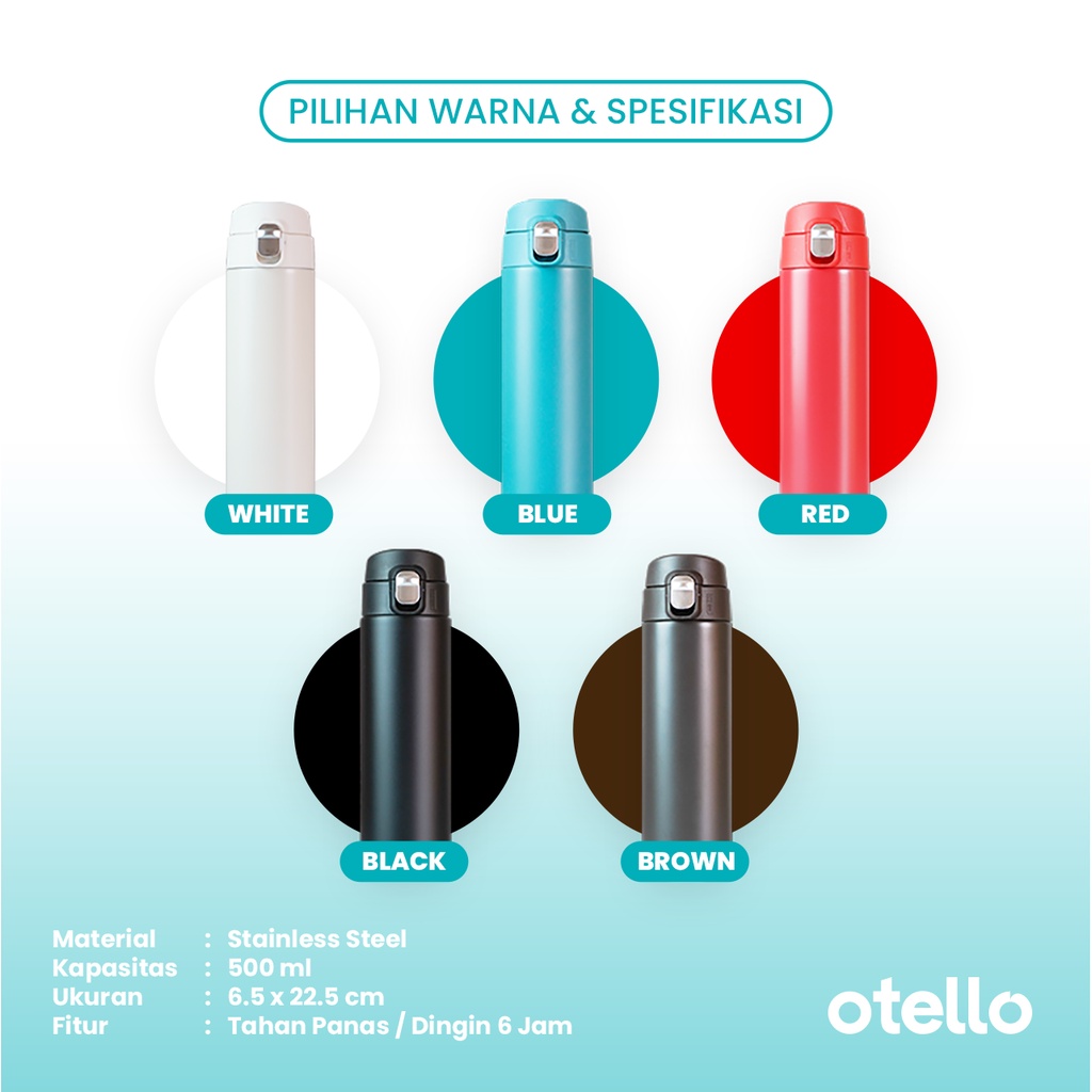 Otello - Custom Tumbler Botol Minum 500 ml Tumbler Termos Pushlock Cetak Nama Logo Grafir