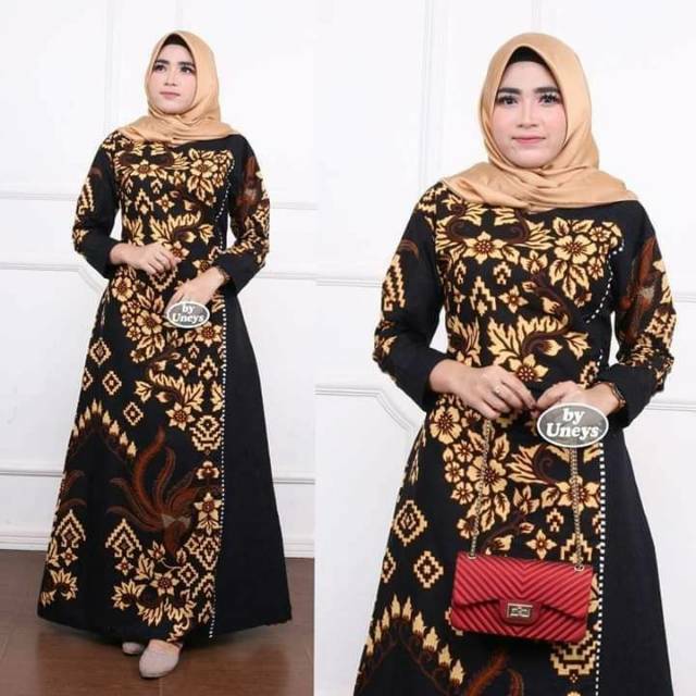 Baju dress gamis batik kombinasi ukuran super jumbo ld 110 120 130 motif burung