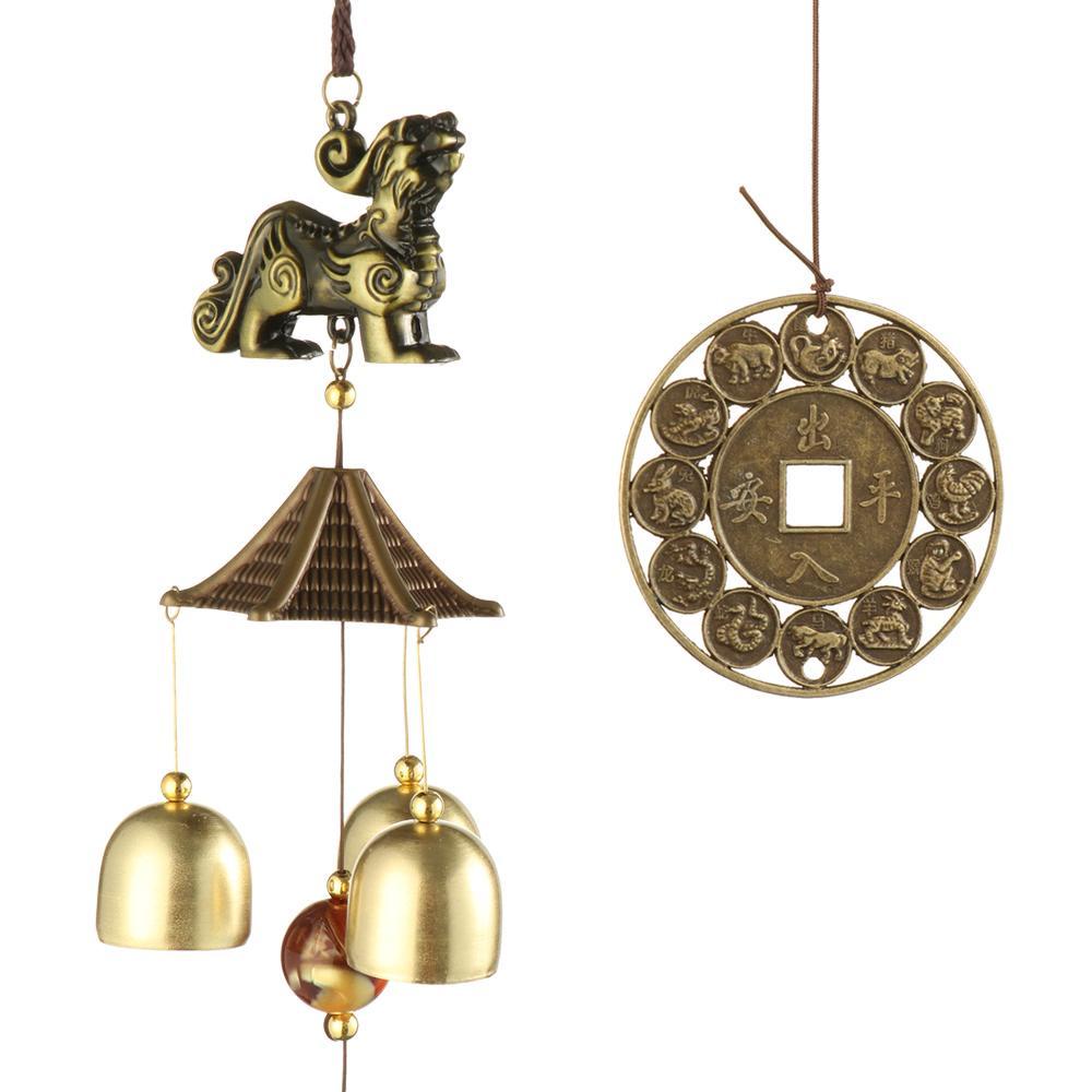 Suyo Retro Metal Wind Chime Gaya China Balkon Jendela Merak Kylin Tower Keberuntungan Charms