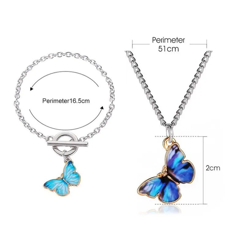 Kalung Rantai Silver Liontin Kupu Warna Biru Aesthetic /Aksesoris kalung Korea Butterfly