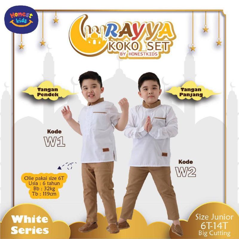 RAYYA KOKO SET WHITE SERIES BY HONEST KIDS / Setelan Koko Anak Lengan Panjang Lengan Pendek Usia 6-1