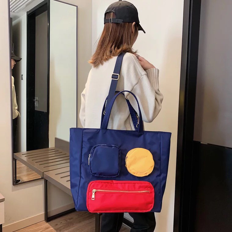 More584 Tas Selempang Bahu Wanita Hindmarch smile Large totebag Nilon Besar travel gym bag Import