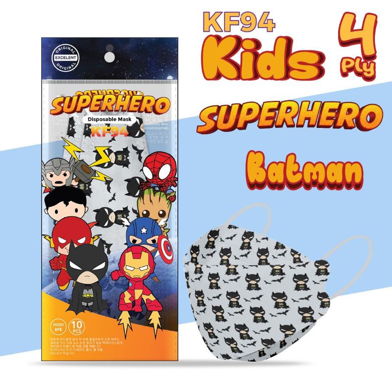 MASKER KF94 ANAK MOTIF SUPERHERO ISI 10PCS SAFETY FILTER GUARD