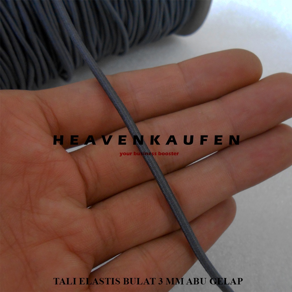 Tali Karet Elastis Elastic Molor Melar Bulat 3 mm Warna Abu Gelap Meteran