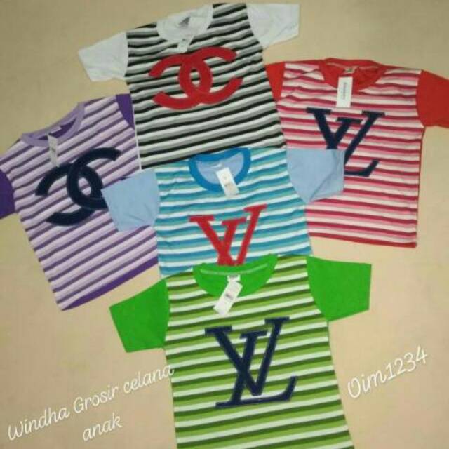 Kaos anak harian cewek motif chanel murah bergaris