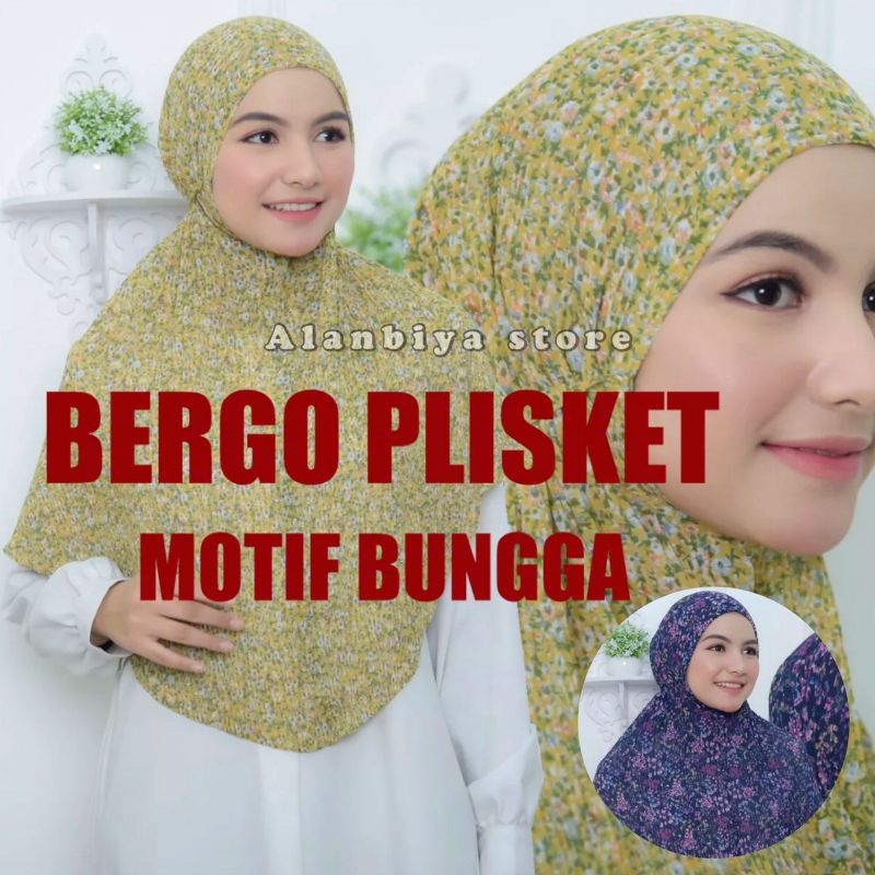 Al - Kerudung bergo plisket motif bunga bunga / hijab cantik / COD / kerudung murah / jilbab premium