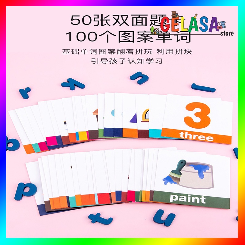 Gelasa Mainan kayu anak Alphabet Card Game