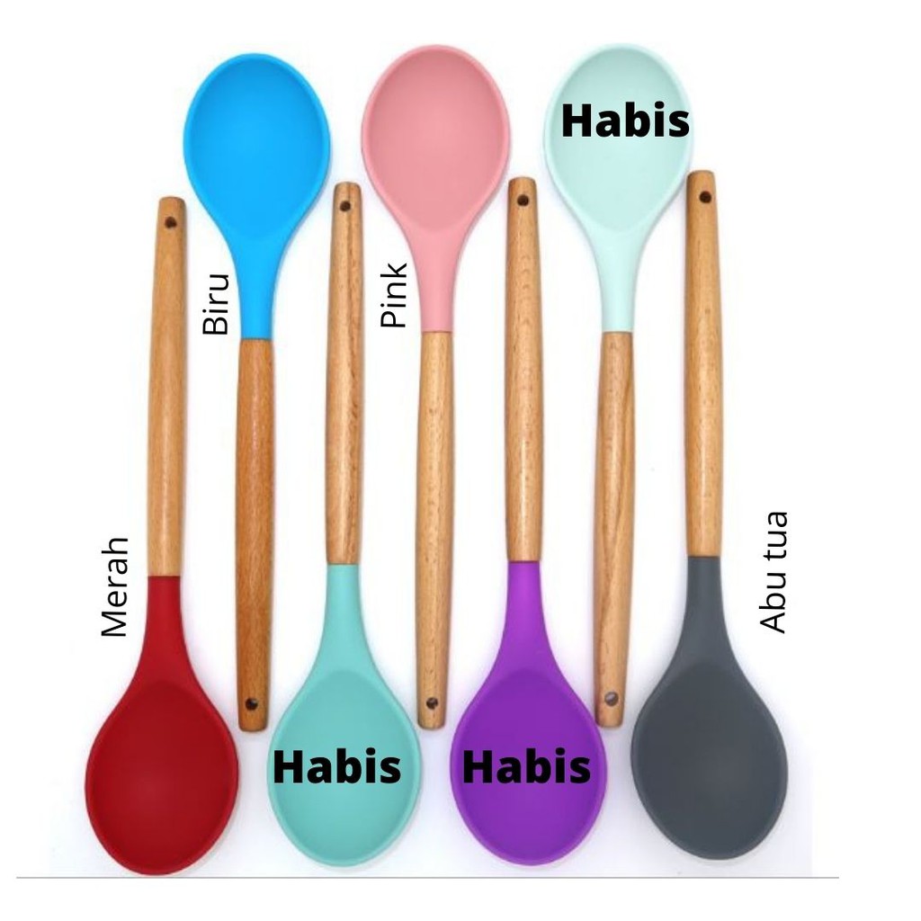 Silikon Spatula Sutil/Sodet/Turner/Utensil Gagang Kayu