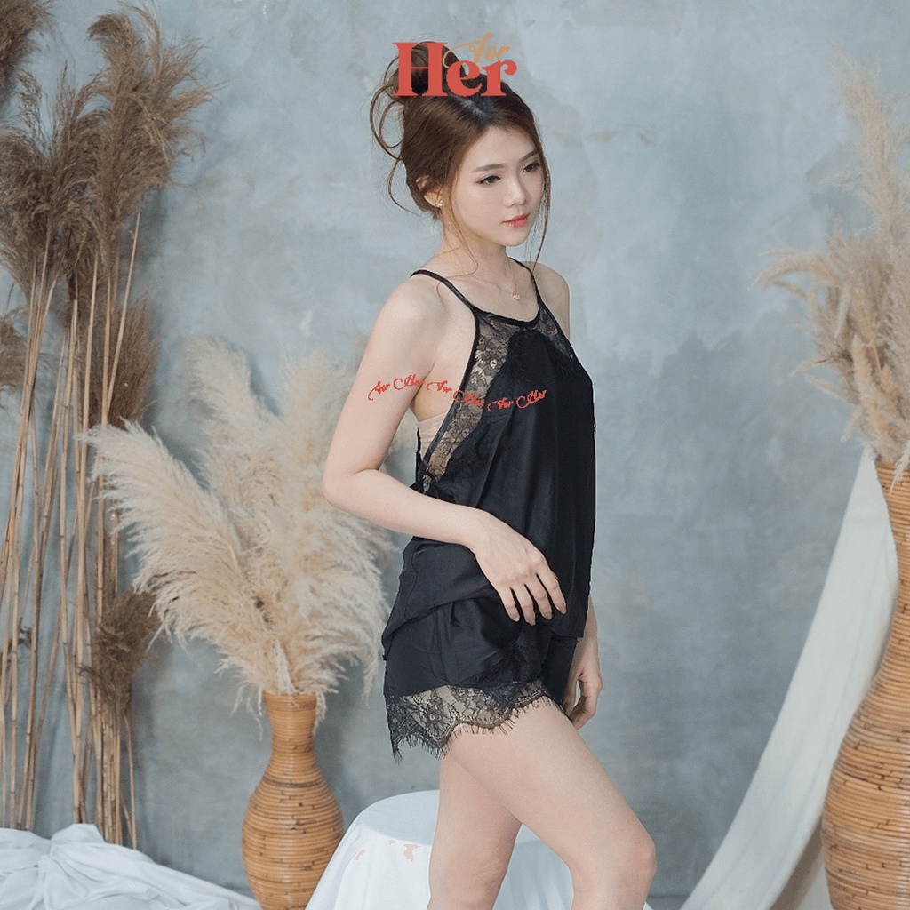 LR05 Lingerie Sexy Satin Set Atasan dan Celana Lingerie Silk Set Cami Baju Tidur Seksi All Size 2 in 1 Sleep Wear-3