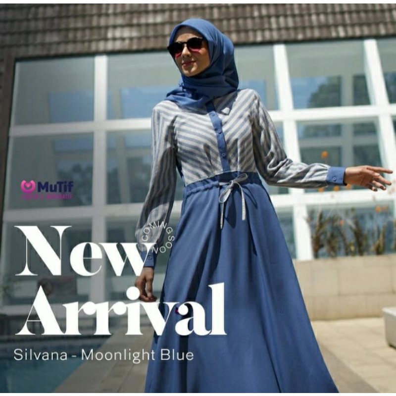 Mutif MV 33 Silvana Moonlight Blue Baju Muslim Gamis Dress Casual Premium Ori