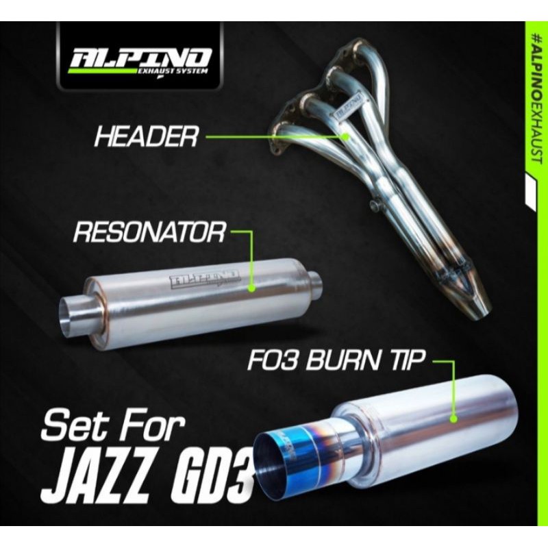 knalpot racing mobil merk alpino exhaust fullset untuk Honda jazz Gd3