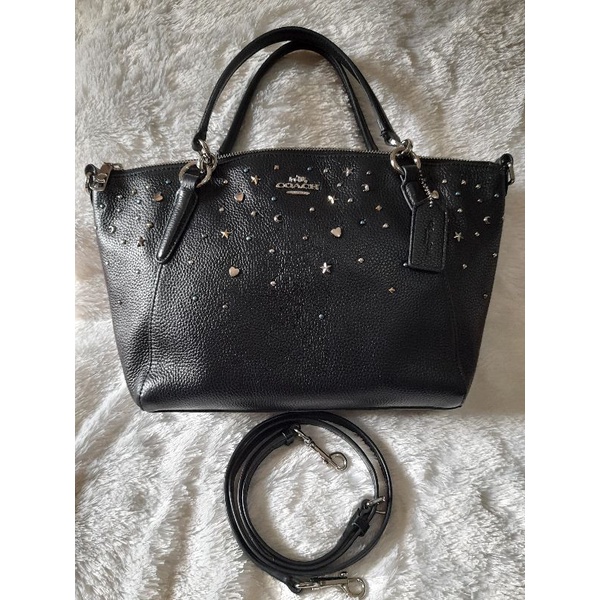 Tas coach small kelsey satchel with stardust studs silver black preloved