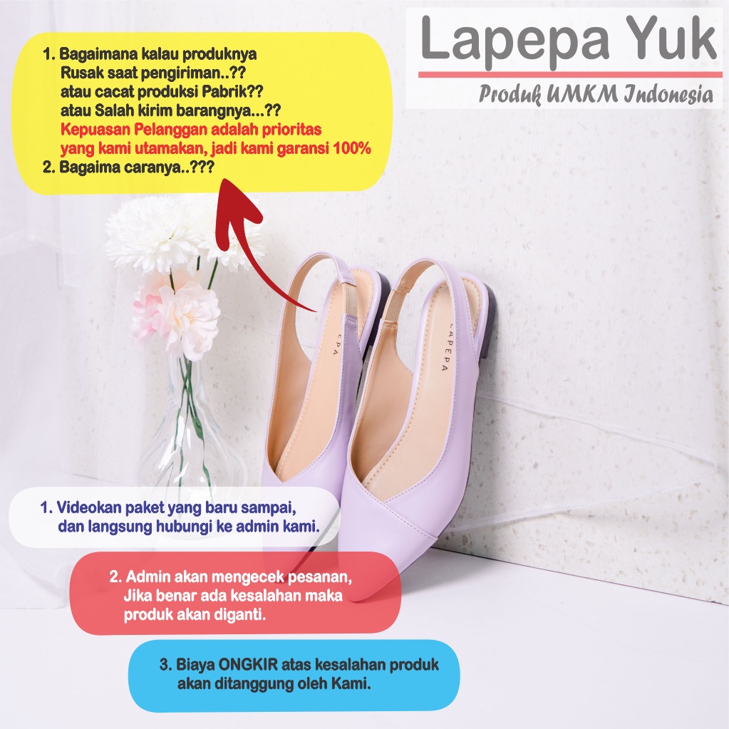 LAPEPA YUK - Sepatu Flat Shoes Wanita FREYA Untuk Kerja kantor Spatu Flatshoes Cewek Kuliahan Jalan Santai Casual Empuk Nyaman Slop Lancip Warna LILAC Kasual Ungu Strap Tali Selop Belakang Premium Original Kekinian Terbaru Shoes ORI Mall Official Store