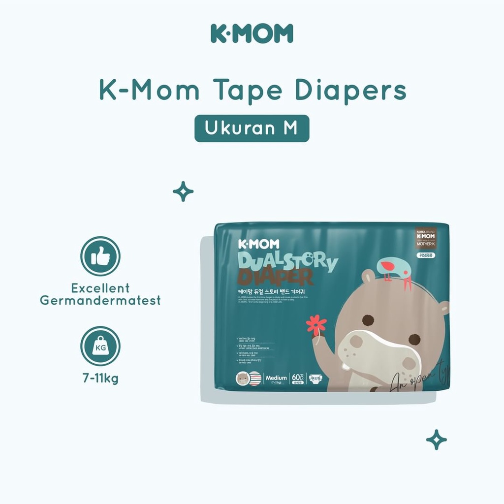 Mother-K K-Mom Dual Story Diaper Medium (M) 60pcs Diapers Tape Popok Perekat Bayi dan Anak