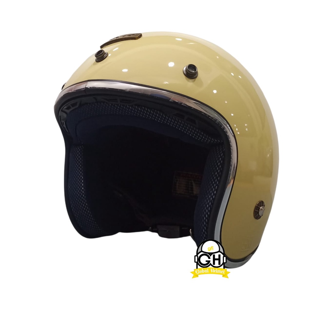 Helm Retro List Chrome Cream Helm Bogo Half Face SNI Free Kaca Flat