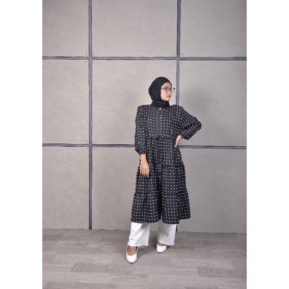 tunik terbaru hitam polkadot