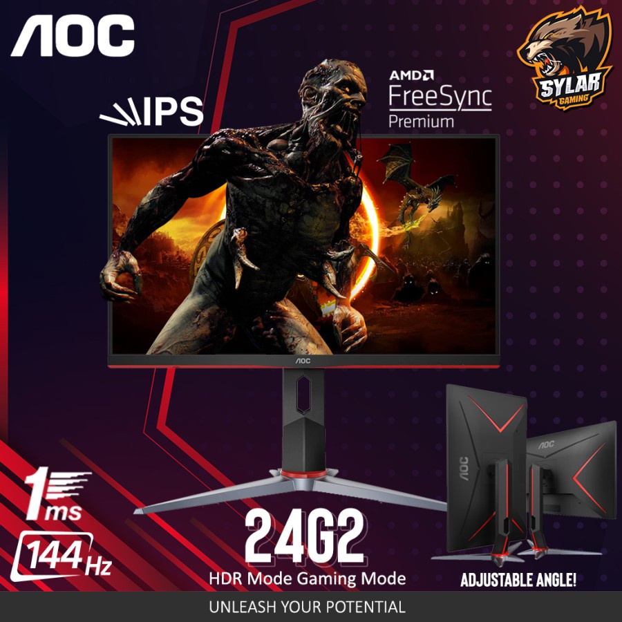 AOC 24G2 AMD FreeSync 24Inch/FHD/IPS/144Hz/1ms/HDR Mode Gaming Monitor