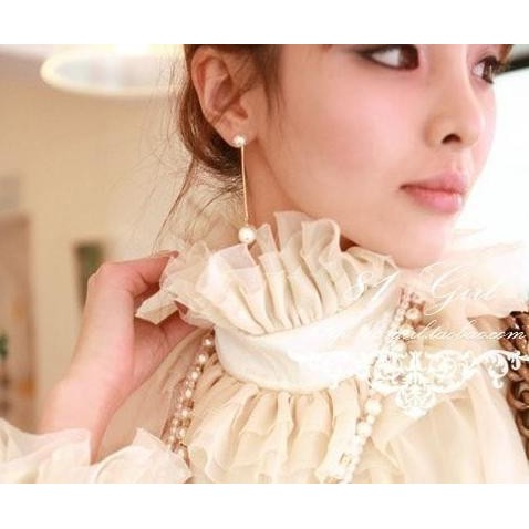 Good Quality Anting Korea Panjang Mutiara Kaku Gold Mirip Xuping - Emas