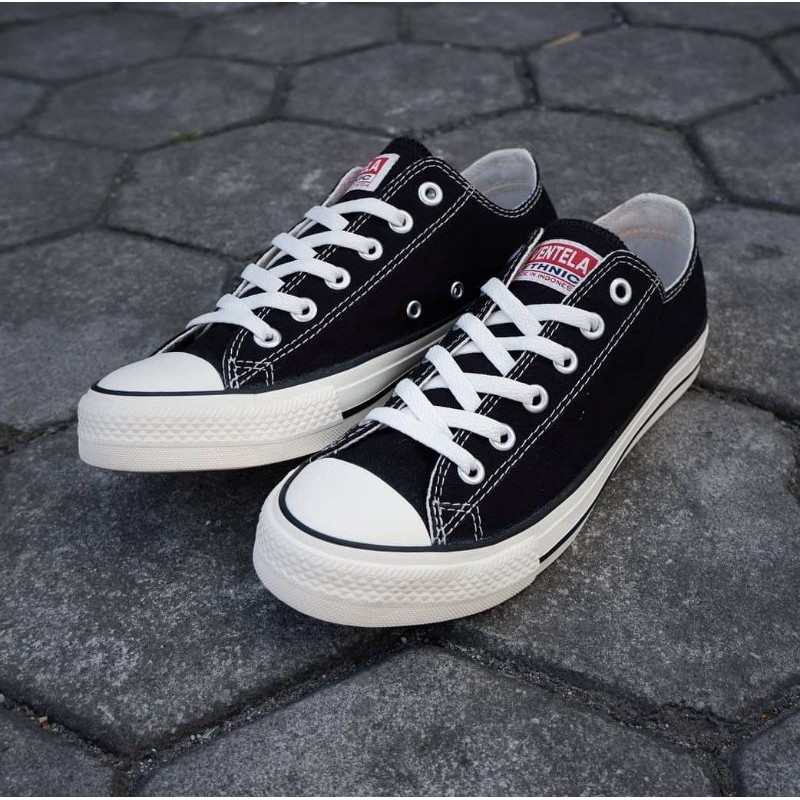 Sepatu VENTELA ETHNIC Black Natural Hitam Putih Polos size Lengkap 37-43