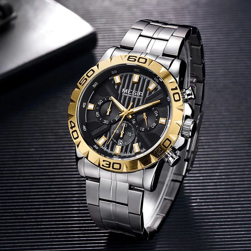 MEGIR 2087 Jam Tangan Pria Analog Chronograph Tali Stainless Luminous WATCHKITE WKOS