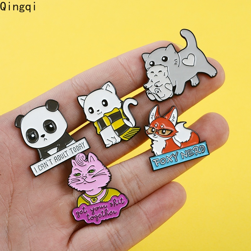 Bros Pin Enamel Desain Kartun Hewan Kucing Rubah Panda Unicorn Untuk Hadiah