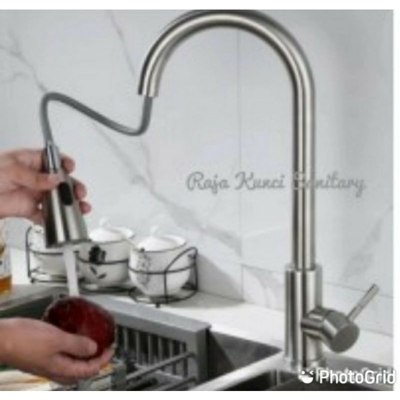 Paket Lengkap Kitchen Sink BOLZANO NICE 6045+Kran Mixer Tarik Panas/Dingin+Tempat Sabun+Stop Kran