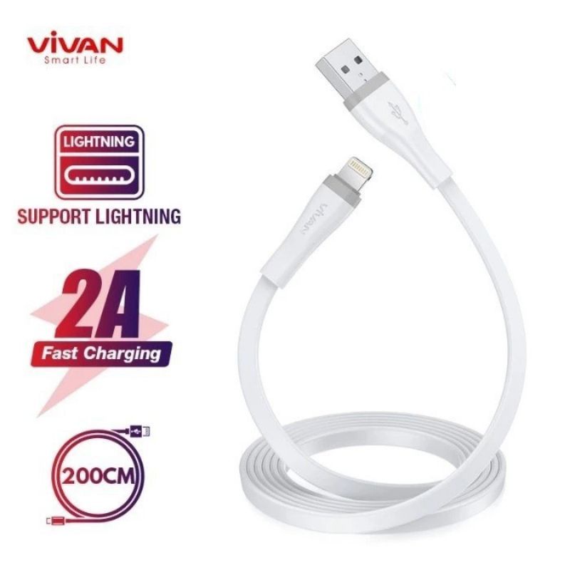 Kabel Data Vivan Original SL200S Cable Data Lightning 2M Fast Charging 2A For Iphone