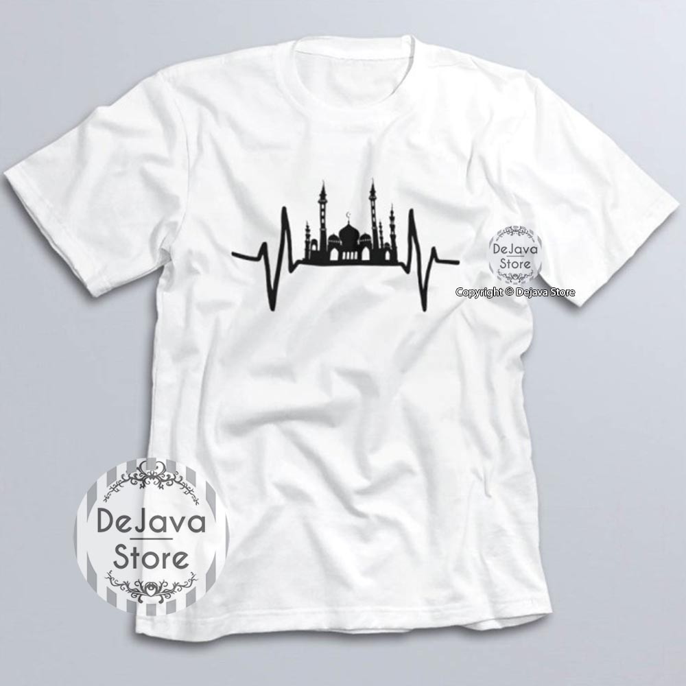 Kaos Dakwah Islami Hearthbeat Mosque Masjid Baju Distro Santri Muslim Religi Eksklusif | 1057-PUTIH