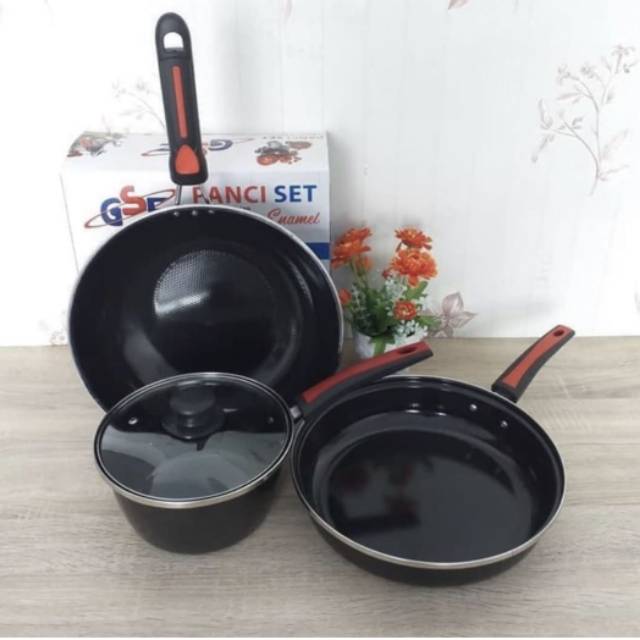 GSF panci set teplon enamel anti lengket isi  4 pcs
