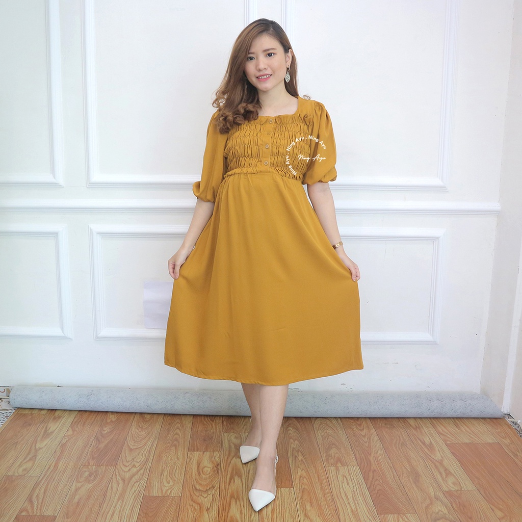 Mama Hamil Gwen Dress Wanita Hamil Menyusui Murah Modern Casual Dress Katun - DRO 209-2