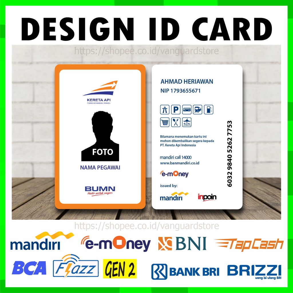 KARTU EMONEY ID CARD KAI KARTU ETOLL E MONEY MANDIRI FLAZZ BCA BRIZZI BRI TAPCASH BNI - 2 SISI