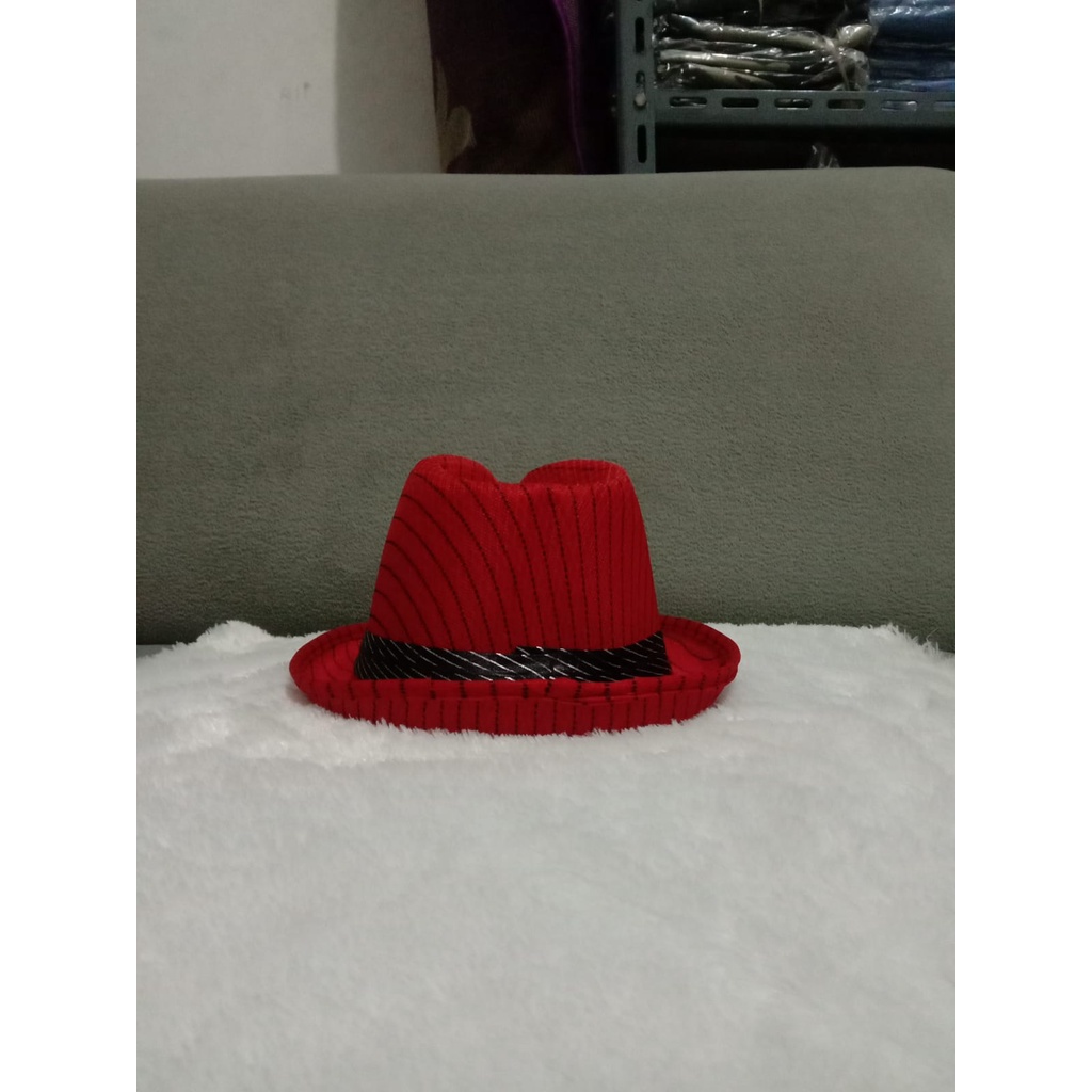 Topi Koboy Fedora Jazz Vintage Motif Salur Murah