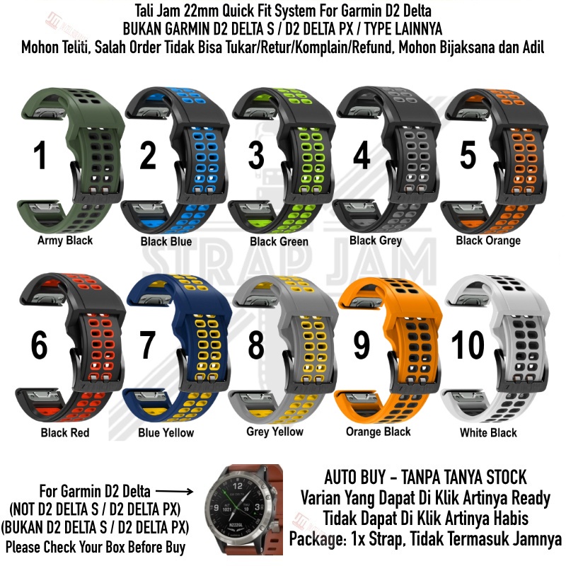 TRD Strap Garmin D2 Delta 47mm - Tali Jam Quick Fit 22mm Silikon Rubber Untuk Olahraga